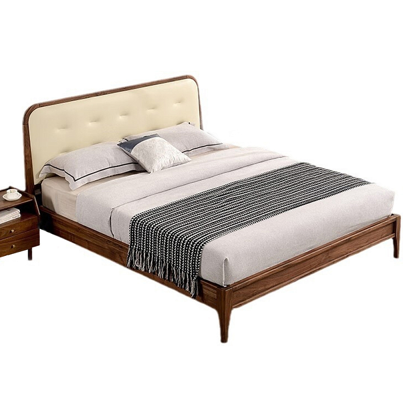 Кровать двуспальная с каркасом из дерева и мягким изголовьем Moon Walnut Bed Орех Кровать двуспальная с каркасом из дерева и мягким изголовьем Moon Walnut Bed Орех в Ульяновске | Loft Concept