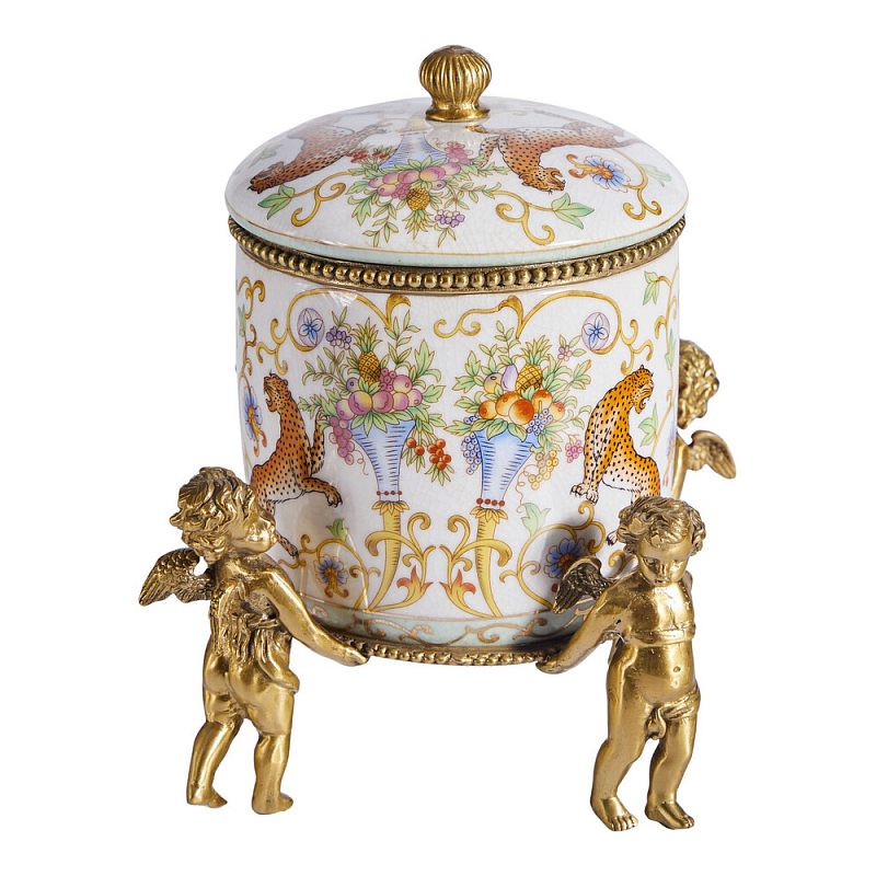 Шкатулка на ангелах из фарфора с бронзовыми элементам Eden Garden Бронза Мульти в Ульяновске | Loft Concept 