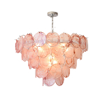 Люстра с каскадом из круглых розовых стеклянных дисков Pink Light Waterfall варинант исполнения - 4 | Loft Concept в Ульяновске