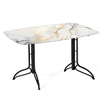 Обеденный стол с прямоугольной столешницей из стекла на черных металлических ножках White Marble варинант исполнения - 1 | Loft Concept в Ульяновске