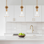 Подвесной светильник золотого цвета с колоколообразным стеклянным плафоном и декоративным элементом Elstead Lighting варинант исполнения - 9 | Loft Concept в Ульяновске