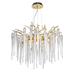 Люстра золотого цвета с декоративными ветками и длинными прозрачными стеклянными подвесами в форме сосулек Droplet Chandelier варинант исполнения - 2 | Loft Concept в Ульяновске