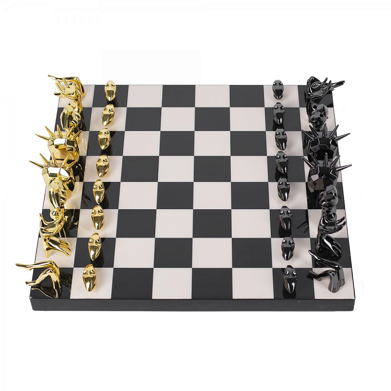 Шахматы Kelly Wearstler Dichotomy Chess Set Черный Белый Глянцевое золото в Ульяновске | Loft Concept 