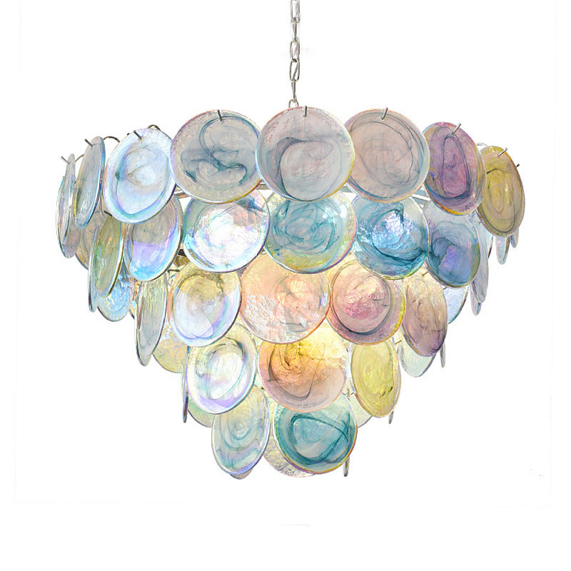 Люстра с каскадом из круглых разноцветных стеклянных дисков Mother of Pearl Iridescence Мульти Хром в Ульяновске | Loft Concept 