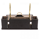 Настольный письменный набор из бежевого мрамора с часами и гербом Marble Accessory варинант исполнения - 3 | Loft Concept в Ульяновске