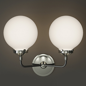 Бра БИСТРО Globe Milk Glass Double Sconce Nickel 