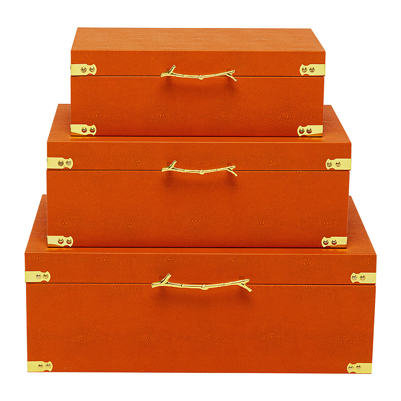 Комплект оранжевых чемоданов Golden Twigs Оранжевый Глянцевое золото в Ульяновске | Loft Concept 