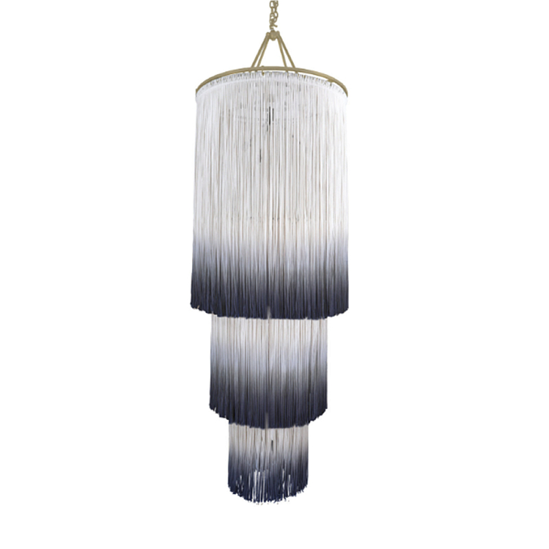 Люстра круглая трехъярусная из бахромы Indigo Gradient Braided Fringe Синий Белый Люстра круглая трехъярусная из бахромы Indigo Gradient Braided Fringe Синий Белый в Ульяновске | Loft Concept