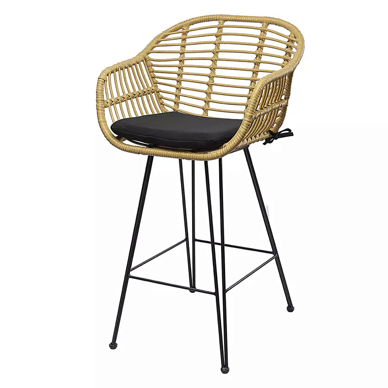 Стул полубарный с ротанговым плетением Half Bar Chair with Wicker Черный Бежевый в Ульяновске | Loft Concept 