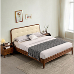 Кровать двуспальная с каркасом из дерева и мягким изголовьем Moon Walnut Bed варинант исполнения - 8 | Loft Concept в Ульяновске