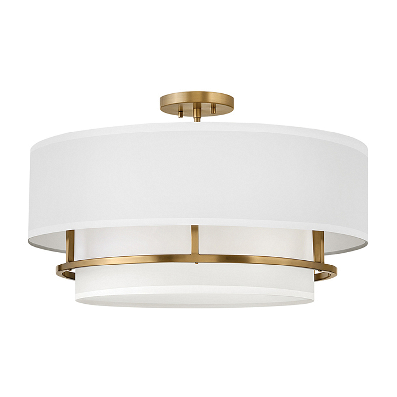 Потолочный светильник с двухслойным белым текстильным абажуром Hinkley Латунь Белый Никель в Ульяновске | Loft Concept 