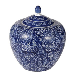 Ваза округлой формы с синей росписью и цветочным узором Blue & White Ornament