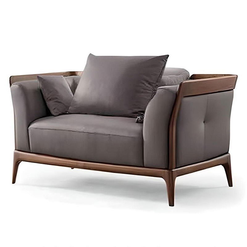 Кресло большое c каркасом из массива дерева Walnut Armchair Орех Кресло большое c каркасом из массива дерева Walnut Armchair Орех в Ульяновске | Loft Concept