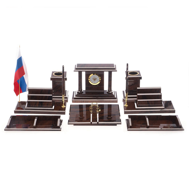 Настольный письменный набор из природного камня обсидиана Team leader Коричневый Бронза в Ульяновске | Loft Concept 