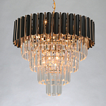 Люстра из черного металла с многоярусными подвесками из прозрачного хрусталя на золотой цепи Empire Black Chandelier Crystal варинант исполнения - 3 | Loft Concept в Ульяновске