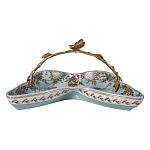 Блюдо из голубого фарфора с бронзовой ручкой в виде ветки Blue Garden варинант исполнения - 2 | Loft Concept в Ульяновске