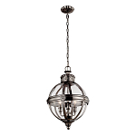 Подвесной светильник с прозрачным стеклянным плафоном в форме шара цвета никеля в индустриальном стиле на цепи 3 лампы Feiss варинант исполнения - 2 | Loft Concept в Ульяновске