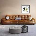 Диван двухместный кожаный с каркасом из массива дерева Medieval Furniture варинант исполнения - 1 | Loft Concept в Ульяновске