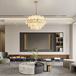 Люстра четырехъярусная с подвесками в форме дисков Cryptocrystalline Stone варинант исполнения - 6 | Loft Concept в Ульяновске