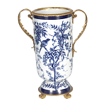 Ваза с бронзовыми ручками и синим цветочным узором Blue & White Ornament варинант исполнения - 1 | Loft Concept в Ульяновске