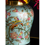Ваза округлой формы из фарфора с рисунком и бронзовой крышкой Turquoise Blooming Garden варинант исполнения - 3 | Loft Concept в Ульяновске