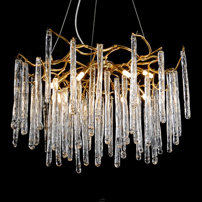 Люстра на подвесе с каркасом из металла и прозрачными подвесками из стекла Droplet Chandelier Золотой Прозрачный Люстра на подвесе с каркасом из металла и прозрачными подвесками из стекла Droplet Chandelier Золотой Прозрачный в Ульяновске | Loft Concept