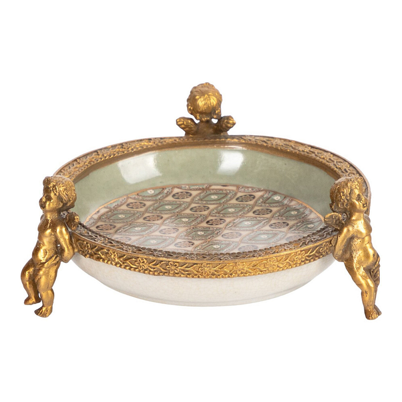 Чаша фарфоровая на бронзовых ножках в виде ангелов Porcelain Angels of Paradise Бронза в Ульяновске | Loft Concept 