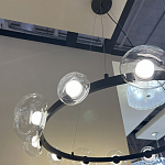 Люстра подвесная круглая с 12-ю прозрачными куполообразными плафонами и черным металлическим основанием Flos Wireline Lighting варинант исполнения - 6 | Loft Concept в Ульяновске