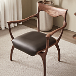 Стул деревянный с мягким сиденьем из коричневой натуральной кожи Moon Walnut Furniture варинант исполнения - 5 | Loft Concept в Ульяновске