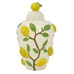 Ваза с крышкой кремового цвета и объемным рисунком лимонов и листьев Lemon Delight варинант исполнения - 1 | Loft Concept в Ульяновске