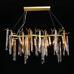 Люстра линейная золотого цвета с декоративными ветвями и длинными стеклянными подвесками в форме сосулек Droplet Chandelier варинант исполнения - 2 | Loft Concept в Ульяновске