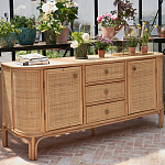 Длинный комод из ротанга с дверцами и ящиками Simone Rattan Chest of Drawers варинант исполнения - 8 | Loft Concept в Ульяновске