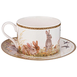Чайная пара из фарфора с изображением собаки и зайцев 300 мл Hunting Porcelain Collection варинант исполнения - 1 | Loft Concept в Ульяновске