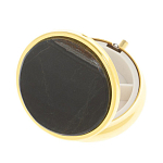 Таблетница карманная круглая с 3-мя отделениями с зеркалом и накладкой из натурального камня Соколиный глаз Gold Stone Pillboxes варинант исполнения - 2 | Loft Concept в Ульяновске