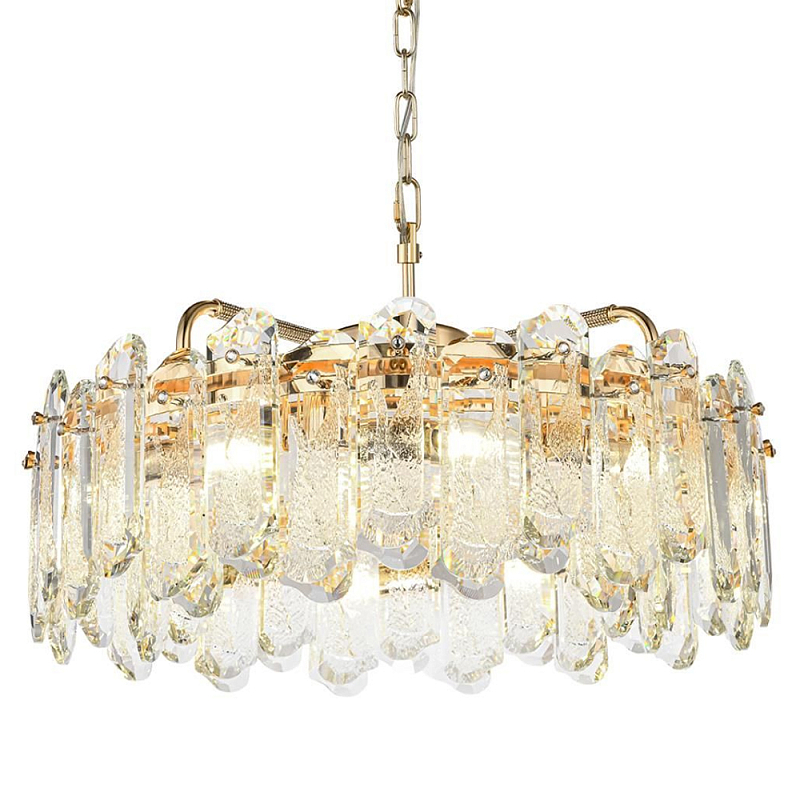 Люстра подвесная круглая с хрустальными овальными подвесками Harmonica Золотой Прозрачный в Ульяновске | Loft Concept 