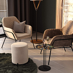 Банкетка круглая бежевый велюр на 4-х металлических ножках черного цвета SANJAY варинант исполнения - 5 | Loft Concept в Ульяновске