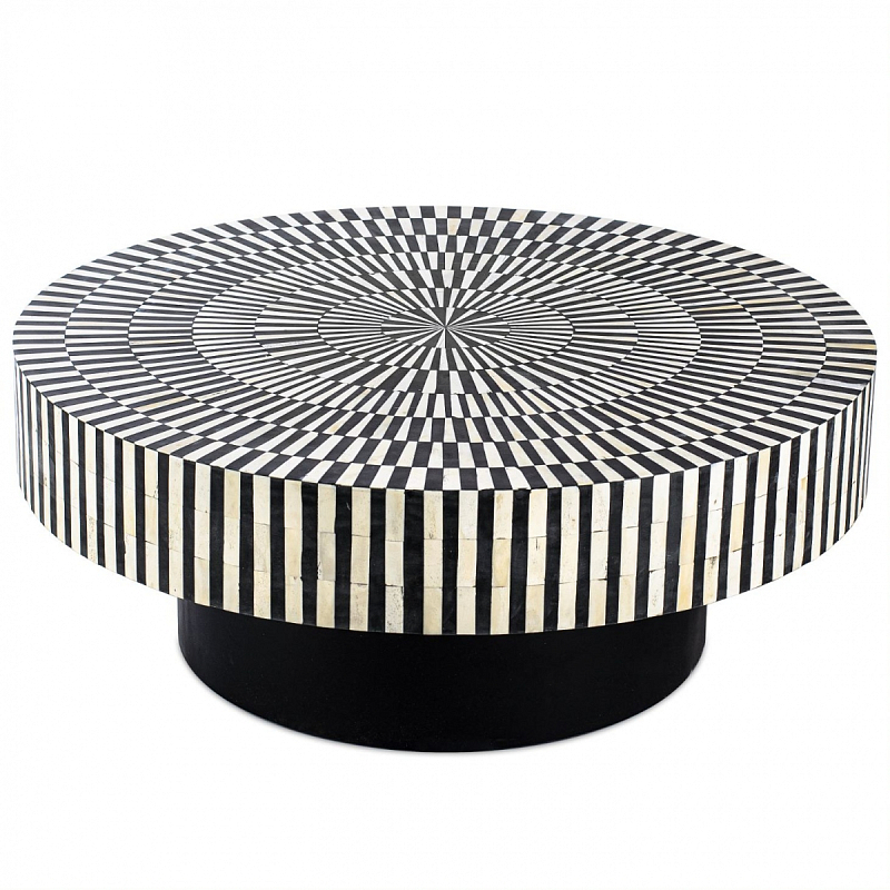 Журнальный стол Round Indian Bone Inlay coffee table Черно-белый в Ульяновске | Loft Concept 