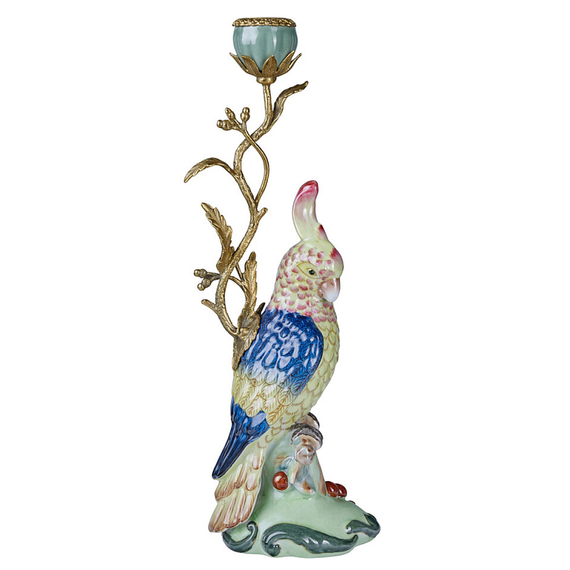 Подсвечник в образе попугая из фарфора с бронзовыми элементами Eden Garden Мульти Бронза в Ульяновске | Loft Concept 