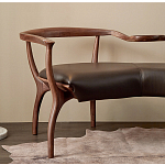 Кушетка с деревянным каркасом и сиденьем из коричневой натуральной кожи Moon Walnut Furniture варинант исполнения - 1 | Loft Concept в Ульяновске