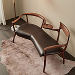 Кушетка с деревянным каркасом и сиденьем из коричневой натуральной кожи Moon Walnut Furniture варинант исполнения - 7 | Loft Concept в Ульяновске