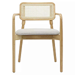 Стул обеденный с мягким сиденьем и спинкой из плетеного ротанга Wood and Textile Chair варинант исполнения - 1 | Loft Concept в Ульяновске