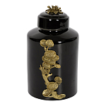 Банка с крышкой из фарфора с бронзовым цветочным элементом Eden Garden варинант исполнения - 1 | Loft Concept в Ульяновске