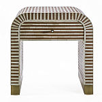 Тумбочка прикроватная с ящиком Tofino Stripes Bone Inlay Bedside Beige варинант исполнения - 1 | Loft Concept в Ульяновске
