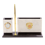 Настольный письменный набор из мрамора с часами и ручкой Marble Accessory варинант исполнения - 1 | Loft Concept в Ульяновске