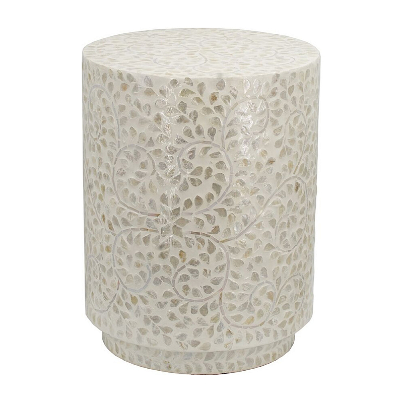 Приставной столик с рисунком из раковин устриц Bone Inlay Кремовый в Ульяновске | Loft Concept 