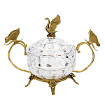 Конфетница из прозрачного рельефного стекла с ручками в виде стрекоз и фигуркой лебедя Eden Garden варинант исполнения - 1 | Loft Concept в Ульяновске