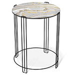 Стол журнальный круглый с серой столешницей из стекла на 4-х черных ножках Gray and Gold Marble варинант исполнения - 1 | Loft Concept в Ульяновске