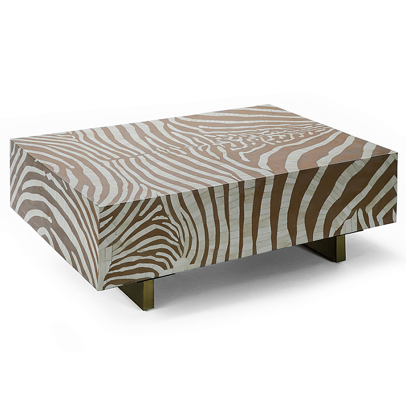 Кофейный стол Kenya Coffee Table Bone Inlay ZEBRA Beige  ivory ( слоновая кость ) Коричневый Золотой в Ульяновске | Loft Concept 