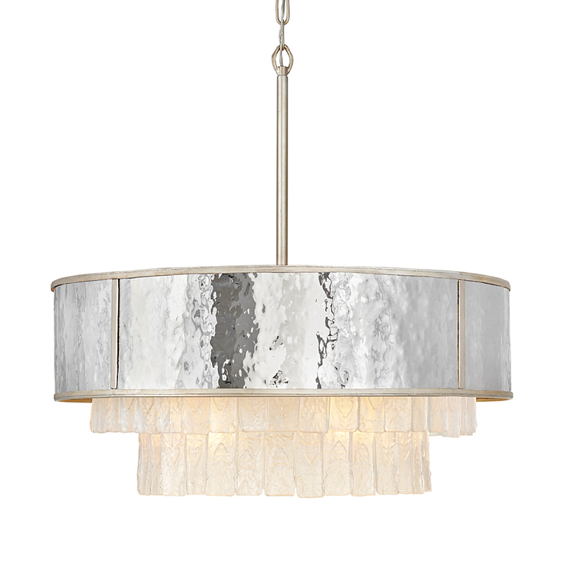 Люстра круглая с подвесками из текстурированного стекла молочного цвета Hinkley Молочный Сталь Золотой в Ульяновске | Loft Concept 