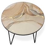 Стол журнальный с круглой столешницей из стекла на 3-х черных ножках Beige Marble варинант исполнения - 2 | Loft Concept в Ульяновске